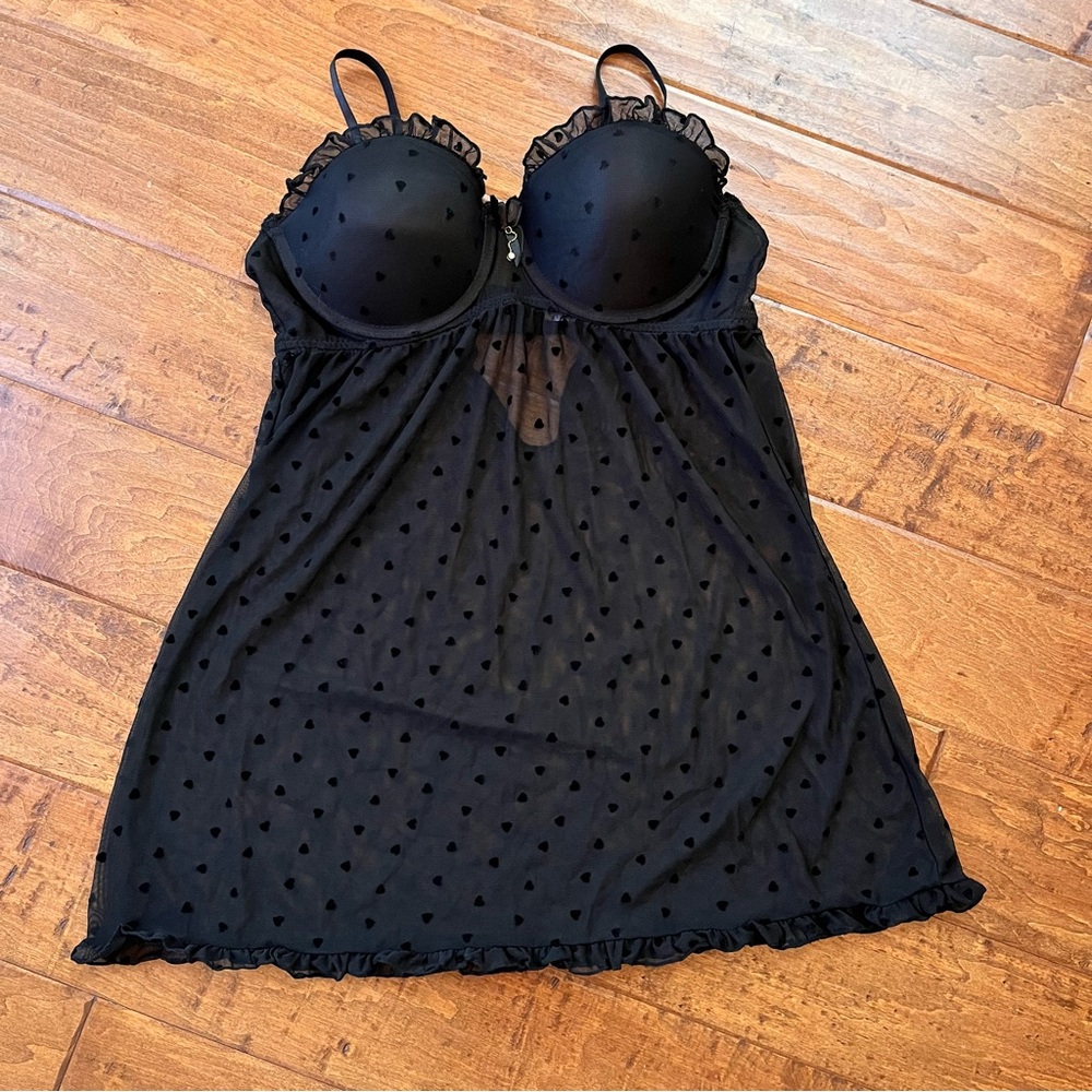 Women’s Chemise Black Hearts Valentine’s Day Adjustable Straps Size XL